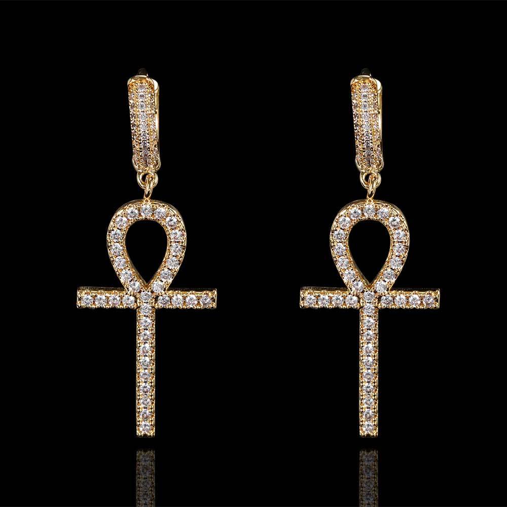 Hip Hop Stud Earrings Ankh Key Personality Cross Earrings