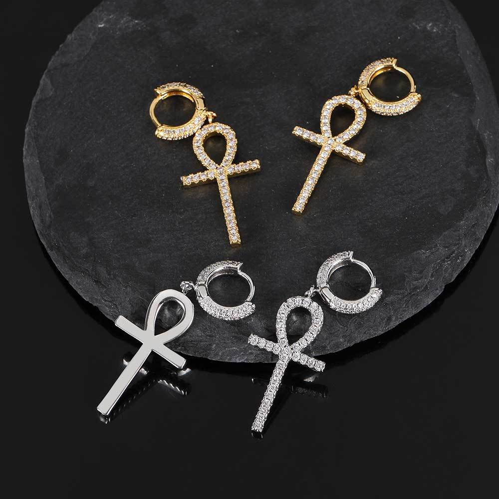 Hip Hop Stud Earrings Ankh Key Personality Cross Earrings