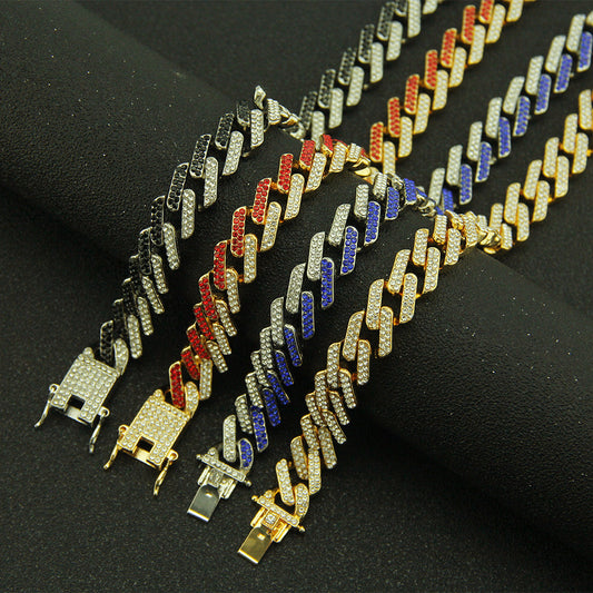 Mens Fashion With Colored Diamonds Geometric Square Cuban Chain Necklace