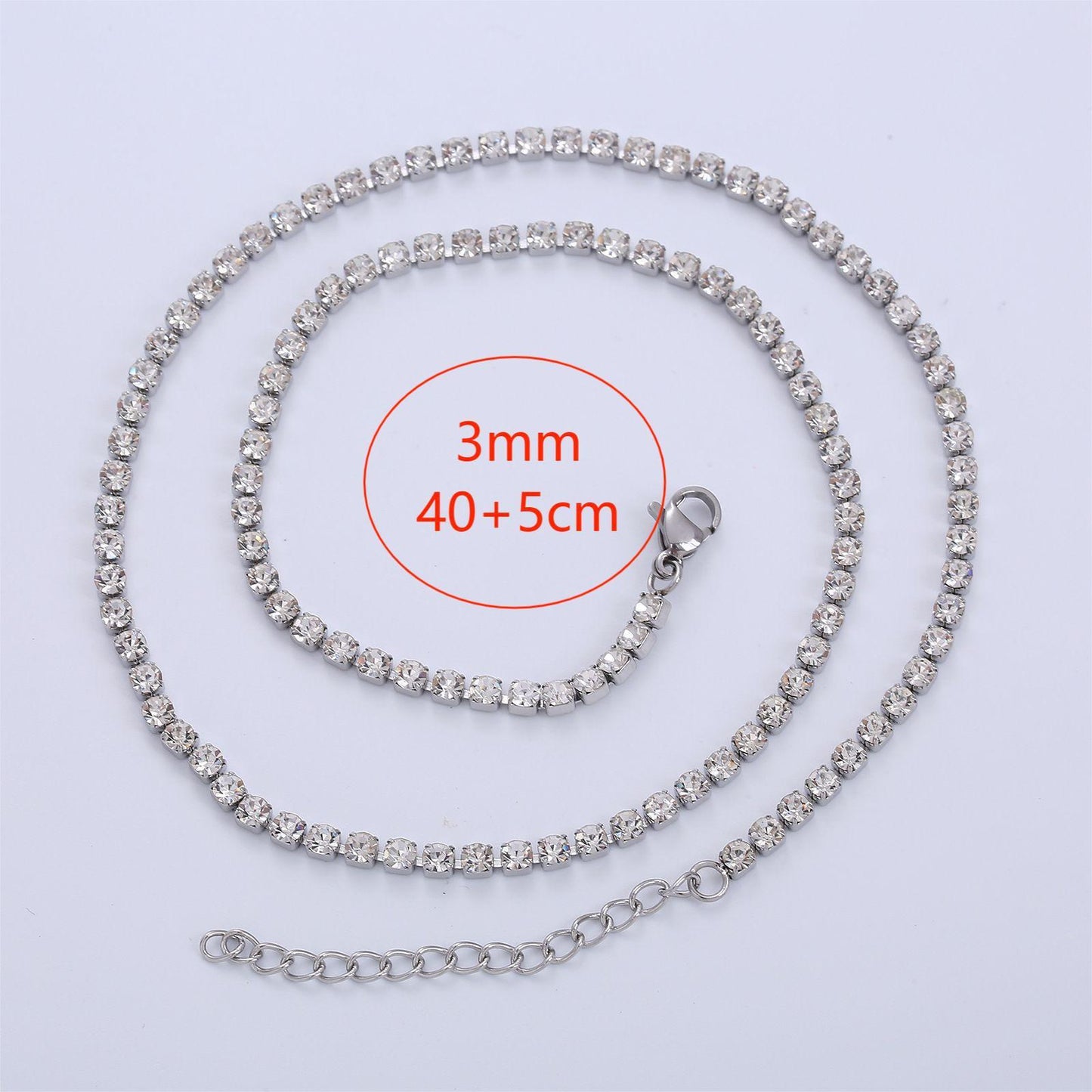 Stainless Steel White Diamond Tennis Necklace