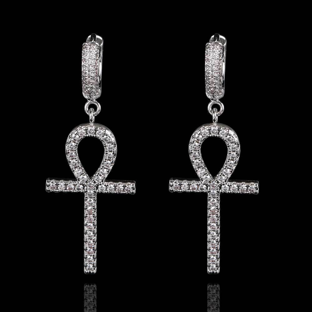 Hip Hop Stud Earrings Ankh Key Personality Cross Earrings