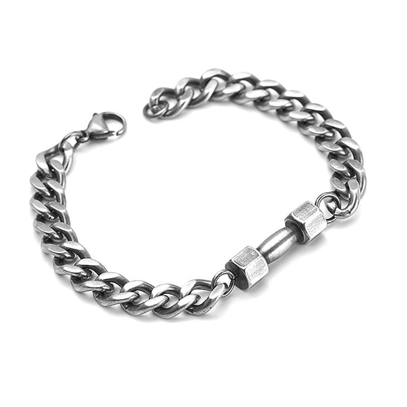 Mens Dumbbell Titanium Steel Bracelet Vintage